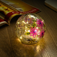 Décoration créative, petite lampe de nuit, guirlande lumineuse LED alimentée par piles, lampe à motif floral peint, forme géométrique, verre