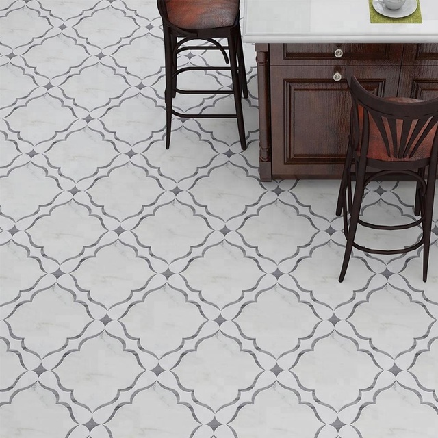 Crystal Glass Mix Marble Waterjet Wall Mosaic Tile
