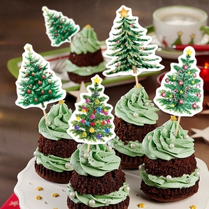 Adornos Decorativos para Cupcakes con Forma de Árbol de Navidad, 8 Piezas, para Pasteles, Galletas y Postres Navideños, para Fiestas y Eventos Especiales - Product Image 2