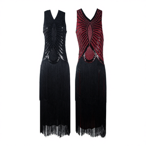 <span class=keywords><strong>Robe</strong></span> <span class=keywords><strong>vintage</strong></span> sans manches à sequins et pompons faits à la main en cachemire diamanté style A-line, collection Printemps 2019 – Article phare - Product Image 1