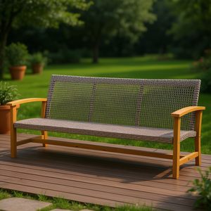 Sofá de Jardín de Mimbre para Exteriores de 3 Plazas, Madera de Acacia, con Reposabrazos de Acero, Muebles de Patio Contemporáneos - Product Image 2
