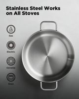 Poêle en acier inoxydable triple couche argentée avec couvercle, poêle à frire profonde, compatible induction, compatible four, compatible avec les plaques de cuisson