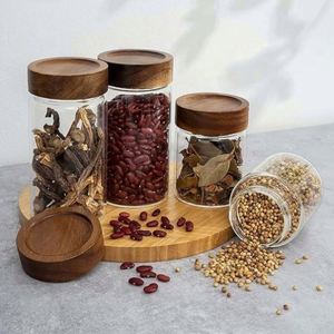 <b>Small</b> 19 oz Glass Storage Jars Airtight Lids 11Oz Wooden Lid Coffee <b>Container</b> Pantry Canister for Beans Rice Sugar Condiments - Product Image 5