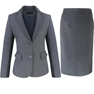 China Factory Wholesale Gray 2 Piece Set Office Ladies Uniform Designs Women Business Suits for Work Formal Wear Long Skirt Suit