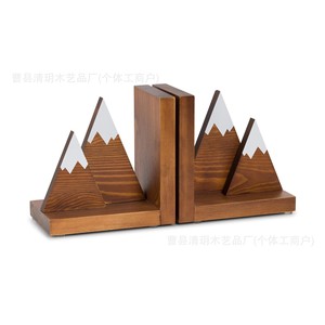 <b>Solid</b> <b>Wood</b> Bookends 16x10x16cm Mountain Design Decorative Office <b>Desk</b> Accessory - Product Image 5