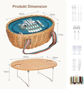 Juego de Cestas de <span class=keywords><strong>Picnic</strong></span> de Mimbre con Bolsa Térmica Grande para Acampar al Aire Libre, Juego de Cestas de <span class=keywords><strong>Picnic</strong></span> de Mimbre Aisladas - Product Image 2