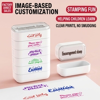 Sceau de bureau auto-encreur en plastique blanc, style bloc Jenga avec fenêtre, personnalisé pour la récompense/encouragement et les commentaires des enseignants, vente en gros