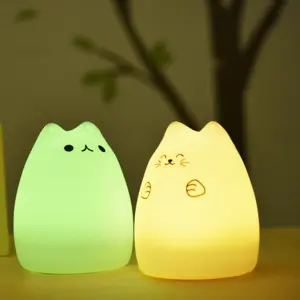 Hadiah Mainan Anak-anak Lampu Led Hewan Warna-warni Kucing Silikon Lampu dengan Perubahan Warna Cahaya Malam