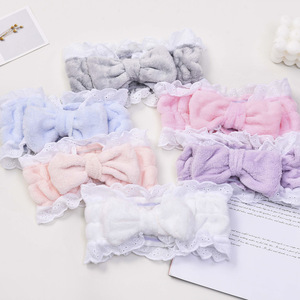 Factory Custom Plush <b>Lace</b> Spa Hair Band Bow <b>Elasticity</b> Wide Headband Makeup Face Wash Promotional Hair Accessories - Product Image 2