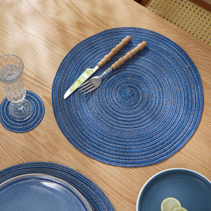 Round <b>Woven</b> Polyester Cotton Placemat Heat Insulation Table Mat Solid Color Home Use - Product Image 2
