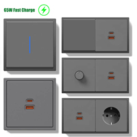ABUK Haut de Gamme Câblage Rapide Décoratif PC Panneau Mat UE Prises USB Gris Lumière Électrique Mur Poussoir Interrupteur et Prise