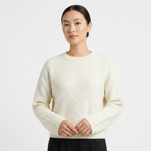 Women's White Cropped Knit <b>Sweater</b> <b>Crewneck</b> Loose Fit Ribbed Pullover Autumn Winter Long Sleeve Casual Ladies - Product Image 1