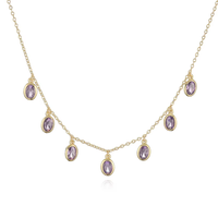 Collier élégant pour femme en zircon couleur cuivre, forme goutte d'eau, plaqué or 18 carats, chaîne Figaro, micro-incrustation, style luxe léger