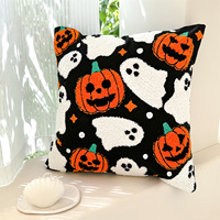 Serviette d'Halloween brodée avec des motifs mignons de citrouille, de fantôme et de chauve-souris, coussin décoratif 100% polyester, écologique, pour canapé, chambre, ambiance festive