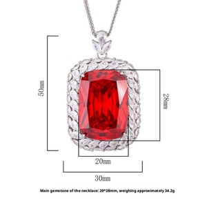 High Quality 20*28mm Rectangle Red Cubic Zirconia Jewelry Elegant Eco-friendly Copper Geometric <b>Statement</b> Pendant <b>Necklace</b> - Product Image 6