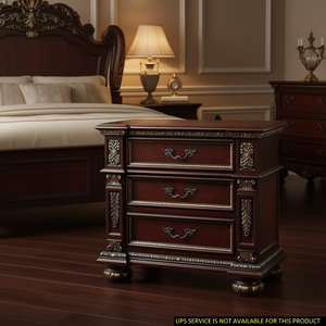 Style formel traditionnel 1pc table de chevet finition cerise foncé avec basculement doré 3x tiroirs meubles de chambre à coucher - Product Image 2