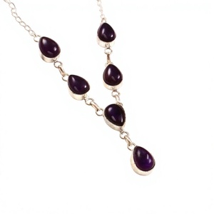 Classic Water Drop Amethyst Pendant Necklace 925 <b>Silver</b> <b>Snake</b> <b>Chain</b> Women's Everyday Wear Jewelry - Product Image 1