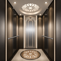 Ascenseur intérieur pour villa, ascenseur résidentiel de luxe, cabine design bronze or rose, sol en marbre, éclairage LED