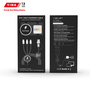 สายชาร์จเร็วแบบถัก 5-in-1 พร้อมโลโก้ LED ส่องสว่าง สำหรับชุดของขวัญส่งเสริมการขายขององค์กร - Product Image 2