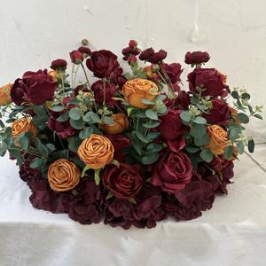 Centro de Mesa de Flores Artificiales Color Rojo Vino y Naranja de 60 cm, Personalizable y Exclusivo de GreenLife, para Decoración de Mesa de Comedor y Banquetes - Product Image 2