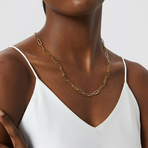 Dainty Trendy 18K Gold Plated Claw Setting Paper Clip Chain Brass Link <b>Statement</b> Layered <b>Necklace</b> Women's Party Gift Custom Logo - Product Image 2