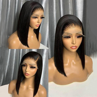 Perruque Bob Yaki en Cheveux Humains avec Dentelle Frontale, Perruque Bob Transparente Sans Colle avec Dentelle HD Complète, Perruque Bob Courte Frontale 13*4 à Prix Abordable