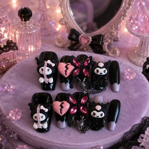 Uñas Postizas de Resina Personalizadas, Hechas a Mano, con Personajes de Dibujos Animados, Cadena de Diamantes de Imitación, Sin Pegamento, Set de Manicura para Mujer - Product Image 4