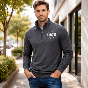 Sweat-shirt à fermeture éclair 1/4 pour homme, logo personnalisé, polyester, élasthanne, pull d'entraînement, vêtements de sport, OEM - Product Image 1
