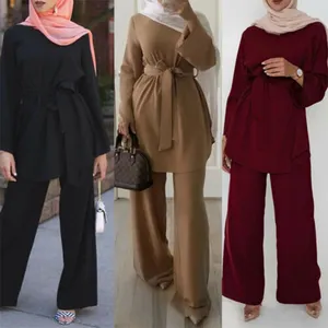 New Fashion Multicolored Women's Abaya Kaftan Robe Long Sleeve Top And Trousers Modern Design Plus Size Arab Clothing