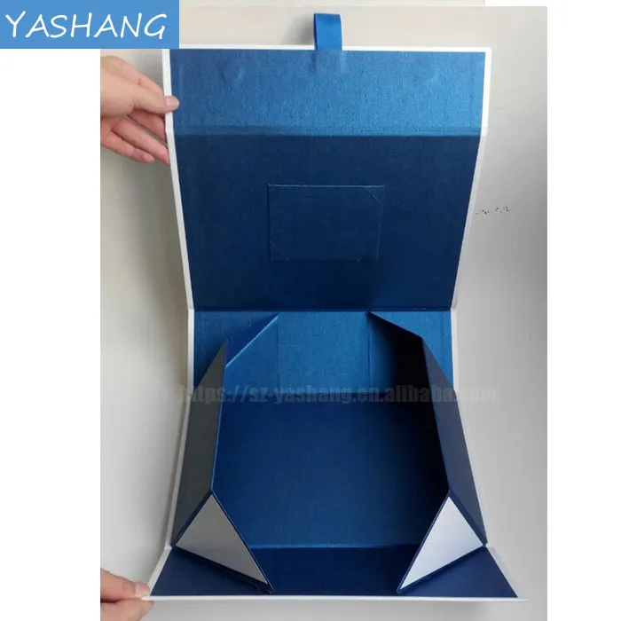 Depolama karton katlanır kutu el yapımı manyetik katlanır Logo şerit mavi ile elbise için özelleştirilmiş takı ambalaj baskı