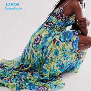 Personnalisé sans manches décontracté ample polychrome étage longueur robe pleine impression élégante soirée de mode vêtements de soirée femmes - Product Image 3