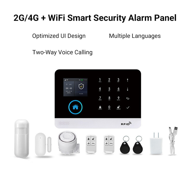 9 Languages Tuya Wi-Fi Smart 4G Dual Network Alarm Host,   Wireless Alarm System for Home Security Support Voice Control