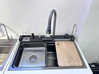 Nano noir simple coup cascade évier de cuisine intelligent multifonctionnel baleine Piano clé moderne évier cuisine en acier inoxydable