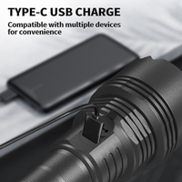 Puissante 1500Lumens 3Modes 200m XHP70 Lampe de poche LED tactique 26650 Type-C Torche rechargeable avec corps de lampe en alliage d'aluminium