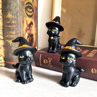 Figurine de chat noir d'Halloween avec chapeau de sorcière, jolie statue de chaton en résine, décoration d'intérieur effrayante pour étagère, plateau à niveaux, table