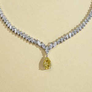 Collier tennis en argent 925 pour femme, Messi Jewelry Customized MSN-886, diamant jaune de culture en forme de poire, tendance. - Product Image 1