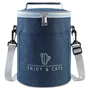 Round Insulated Lunch Box Aluminum Foil Reusable Cooler Tote Bag Thermal Insulated Lunch Bag