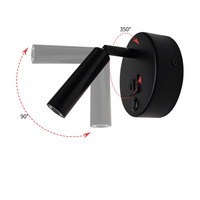 Lampe murale de lecture LED avec port de charge USB, projecteur universel à focalisation réglable, lampe de lecture pour tête de lit, lampe murale standard européenne