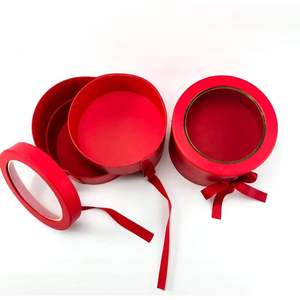 <b>Round</b> Flower <b>Box</b> 7.8 Dia X 7 Inch 2 Tier Red Stackable For Luxury Arrangements Valentine's Day - Product Image 4