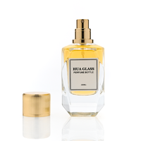Flacon de parfum en verre de luxe de 50 ml avec étiquette adhésive, pompe dorée, flacon de parfum vide, fabricant de flacons de parfum avec bouchon en aluminium