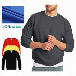 Pulls à col rond pour hommes, automne-hiver, tissu en coton personnalisé avec intérieur en polaire, motif uni, fabrication ODM - Product Image 1