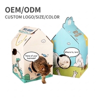 Nouveau Nid pour Chat Écologique avec Griffoir Intégré en Carton Ondulé – Maison pour Animaux Résistante à l'Usure, Anti-Pellicules, Motif Dessin Animé