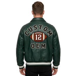 Blouson <span class=keywords><strong>aviateur</strong></span> en cuir véritable OEM, style classique européen et américain, sur mesure, grande taille, en peau d'agneau, pour homme - Product Image 3