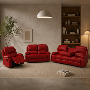 Precio de Fábrica al por Mayor, Juego de Sofás Reclinables de Cuero PU de Diseño Moderno con Mesa Extensible, Relleno de Espuma Duradera y Patas de Metal - Product Image 3