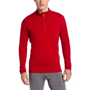 Solarwool Long Sleeve Knitted Red 1/4 Zip Stand Collar Mens Tops Merino Wool Basic Layer