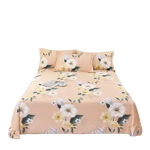 Conjunto de lençóis de cama plana estampados totalmente dispersos em algodão estilo nodical 3 peças ecologicamente corretas