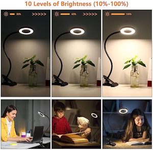 Lámpara <span class=keywords><strong>de</strong></span> Escritorio con Clip, Alimentación USB, LED Ra80 <span class=keywords><strong>para</strong></span> Lectura, Hogar y Oficina, 10 Niveles <span class=keywords><strong>de</strong></span> Brillo Ajustables, 3 Modos, Luz con Clip <span class=keywords><strong>para</strong></span> Cabecera <span class=keywords><strong>de</strong></span> Cama - Product Image 3