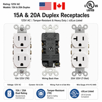 Stopkontak Dinding Rumah Tangga Standar Amerika Kanada, Tipe Duplex, 15A 20A 125V TR, Terhubung ke Tanah, Anti Bongkar, untuk Komersial