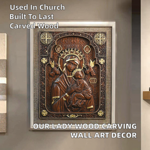 Arte Mural Cristiano Moderno para Exteriores, Icono de la Virgen de la Perpetua Ayuda, Tallado en Madera, Decoración Colgante con el Niño Jesús para el Hogar, Muebles de Cine en Casa - Product Image 2