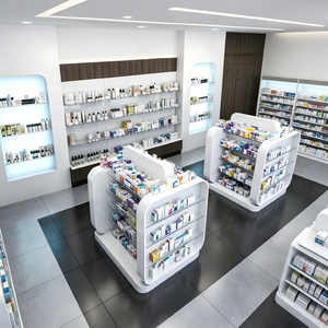 Modern Minimalist Luxury Pharmacy Store Fixtures | Custom Wooden & Glass Shelving, <b>LED</b> <b>Lighting</b> & Turnkey Drugstore Design - Product Image 1